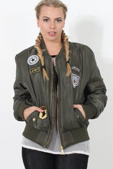 Khaki Badge detail Bomber Jacket - Kendall