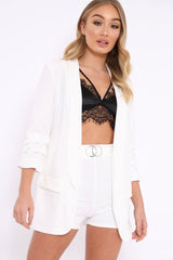 White Open Front Ruffled Sleeves Blazer - Kanna