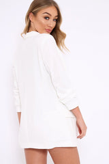 White Open Front Ruffled Sleeves Blazer - Kanna