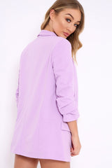 Lilac Open Front Ruffled Sleeves Blazer - Kanna