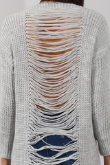 Light Grey Knitted Distressed Back Jumper Dress - Cara