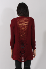 Red Knitted Distressed Back Jumper Dress - Cara