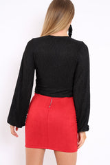 Black Plisse Ruched Front Crop Top - Karen