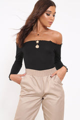 Black bardot frill bodysuit - Kari