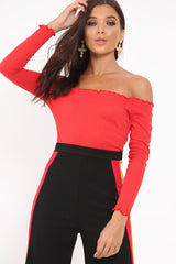 Red bardot frill bodysuit - Kari