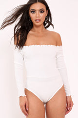 White bardot frill bodysuit - Kari