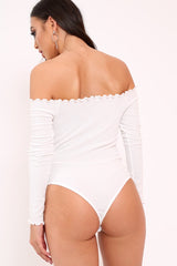 White bardot frill bodysuit - Kari