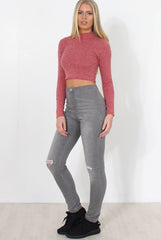 Karina Coral High Neck Crop Top