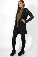 Karina Black PU Long Jacket