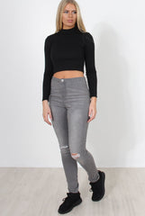 Karina Black High Neck Crop Top