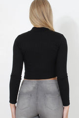 Karina Black High Neck Crop Top
