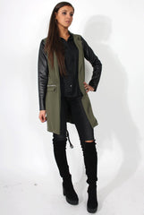 Karina Khaki PU Long Jacket