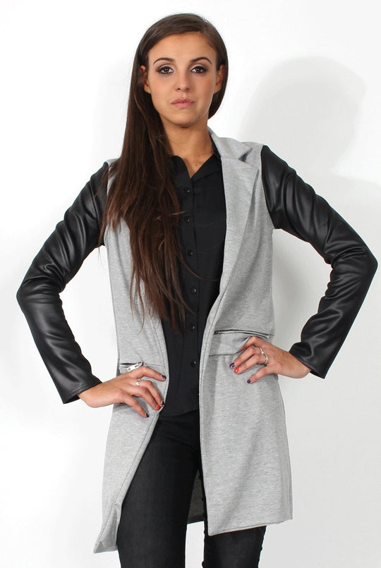 Karina Grey PU Long Jacket