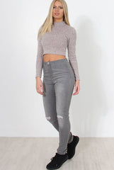 Karina Nude High Neck Crop Top