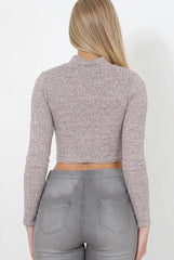 Karina Nude High Neck Crop Top