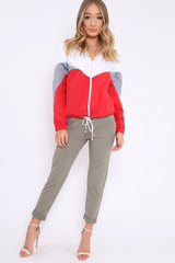 Red Colour Block Windbreaker Jacket - Karina