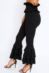 Black Frill Hem Triple Tiered Frill Hem Trousers - Karla