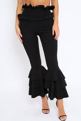 Black Frill Hem Triple Tiered Frill Hem Trousers - Karla