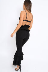 Black Frill Hem Triple Tiered Frill Hem Trousers - Karla