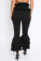 Black Frill Hem Triple Tiered Frill Hem Trousers - Karla