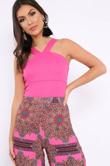 Fuchsia V Neck Strap Bandeau Bodysuit - Karlah