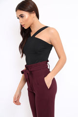 Black V Neck Strap Bandeau Bodysuit - Karlah