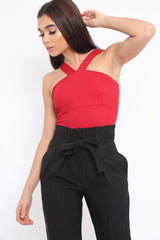 Red V Neck Strap Bandeau Bodysuit - Karlah