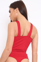 Red V Neck Strap Bandeau Bodysuit - Karlah