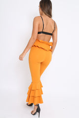 Mustard Frill Hem Triple Tiered Frill Hem Trousers - Karla