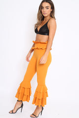 Mustard Frill Hem Triple Tiered Frill Hem Trousers - Karla