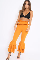 Mustard Frill Hem Triple Tiered Frill Hem Trousers - Karla
