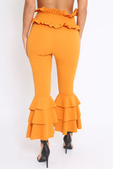 Mustard Frill Hem Triple Tiered Frill Hem Trousers - Karla