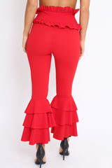 Red Frill Hem Triple Tiered Frill Hem Trousers - Karla