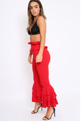 Red Frill Hem Triple Tiered Frill Hem Trousers - Karla