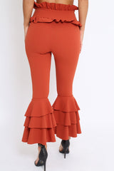 Rust Frill Hem Triple Tiered Frill Hem Trousers - Karla
