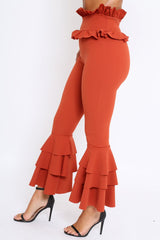 Rust Frill Hem Triple Tiered Frill Hem Trousers - Karla