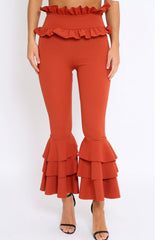 Rust Frill Hem Triple Tiered Frill Hem Trousers - Karla