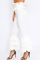 White Frill Hem Triple Tiered Frill Hem Trousers - Karla