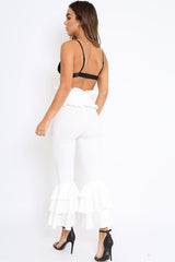 White Frill Hem Triple Tiered Frill Hem Trousers - Karla