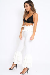 White Frill Hem Triple Tiered Frill Hem Trousers - Karla