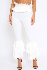 White Frill Hem Triple Tiered Frill Hem Trousers - Karla