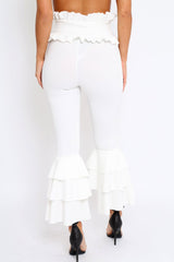 White Frill Hem Triple Tiered Frill Hem Trousers - Karla
