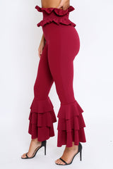 Wine Frill Hem Triple Tiered Frill Hem Trousers - Karla