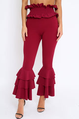 Wine Frill Hem Triple Tiered Frill Hem Trousers - Karla
