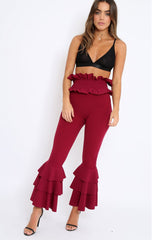 Wine Frill Hem Triple Tiered Frill Hem Trousers - Karla