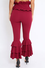 Wine Frill Hem Triple Tiered Frill Hem Trousers - Karla