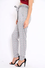 Hound-Tooth With Tartan Paper Bag Tie Waist Cigarette Trousers - Karmen