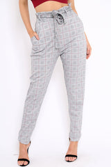 Hound-Tooth With Tartan Paper Bag Tie Waist Cigarette Trousers - Karmen