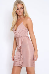 Rose Wrap Ruched Mini Dress - Karmel