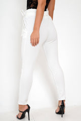 White Paper Bag Tie Waist Cigarette Trousers - Karmen
